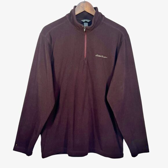 Eddie Bauer‎ 1/4 Zip Fleece Sweater Men Size L Brown Long Sleeve High-Neck - Picture 1 of 11